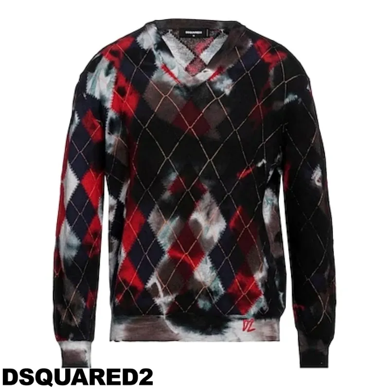 D SQUARED2  |Pullovers V-Neck Long Sleeves Logo Luxury Sweaters