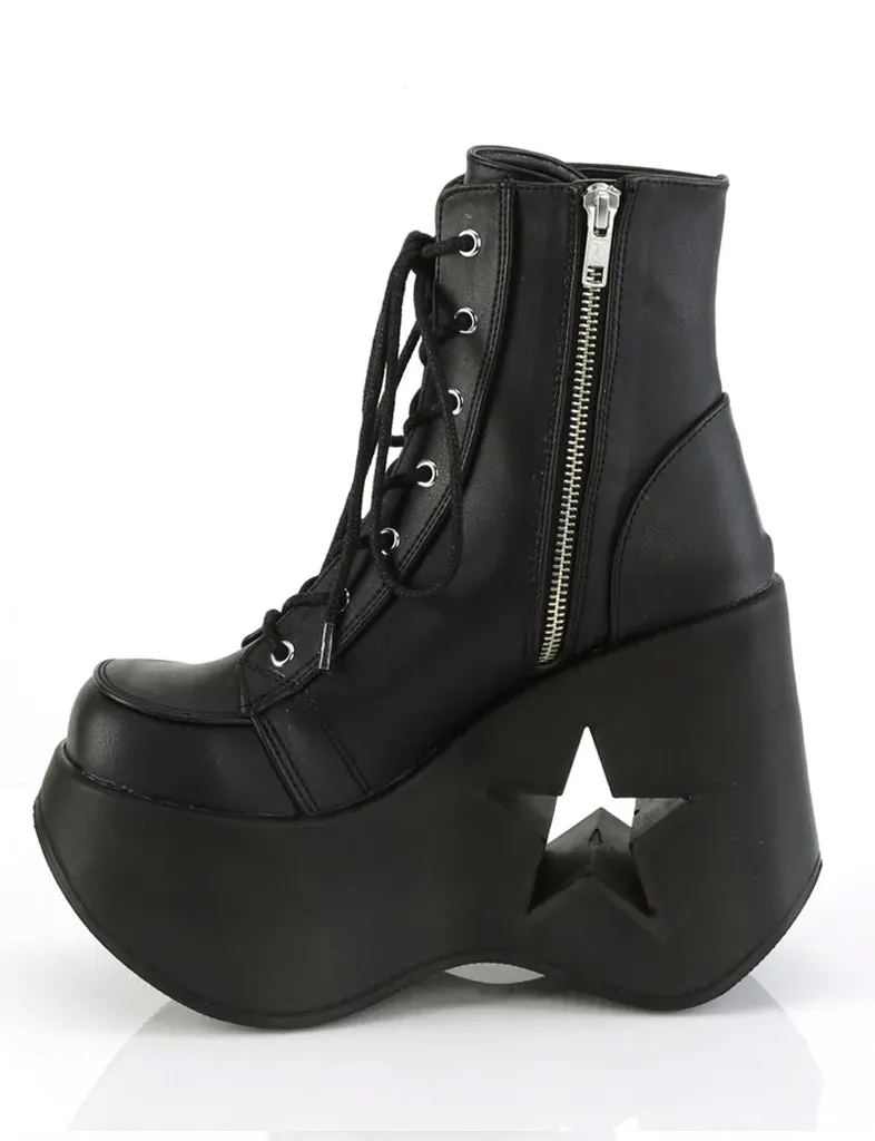 DEMONIA DYNAMITE-106 - BLACK STRETCH VEGAN LEATHER  PRE ORDER 