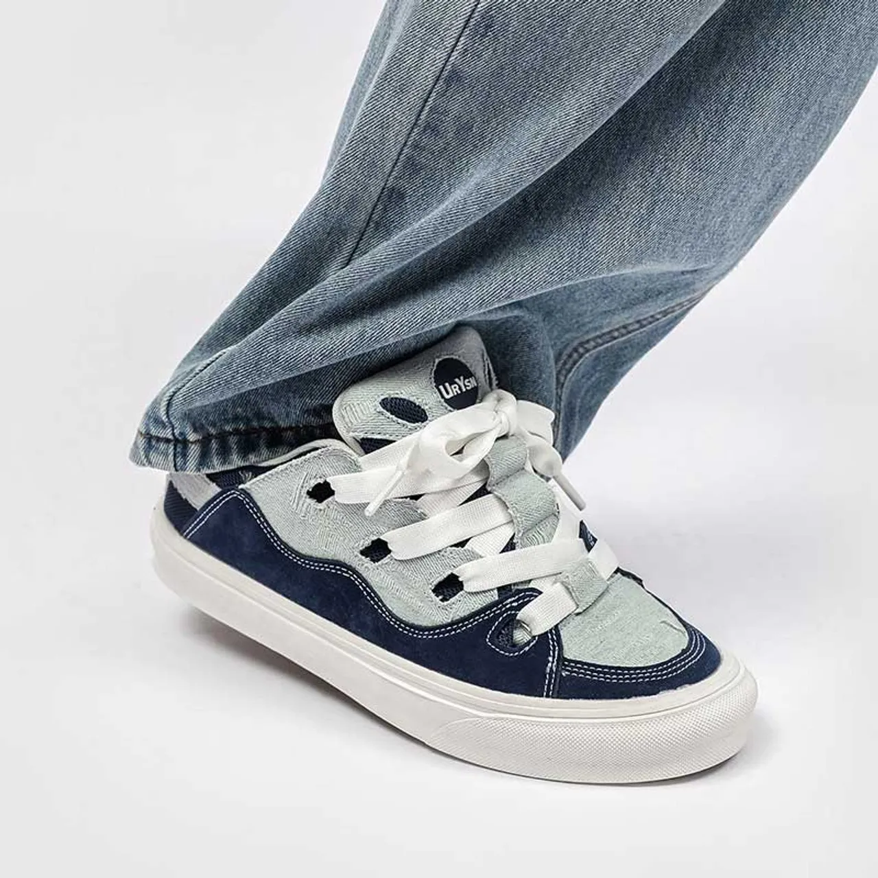 Denim blue stitching accents casual shoe sneaker 2439