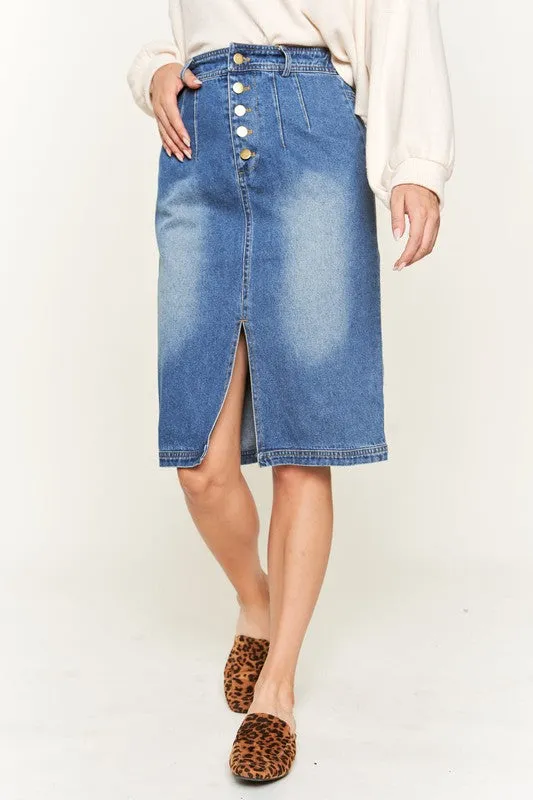 Denim button down front midi skirt JBJ1077