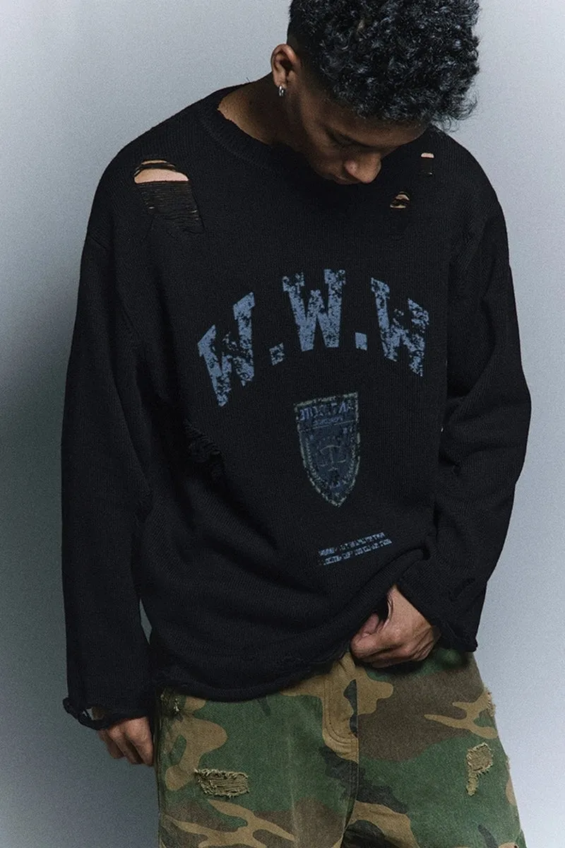 Distressed Badge Knit Sweater