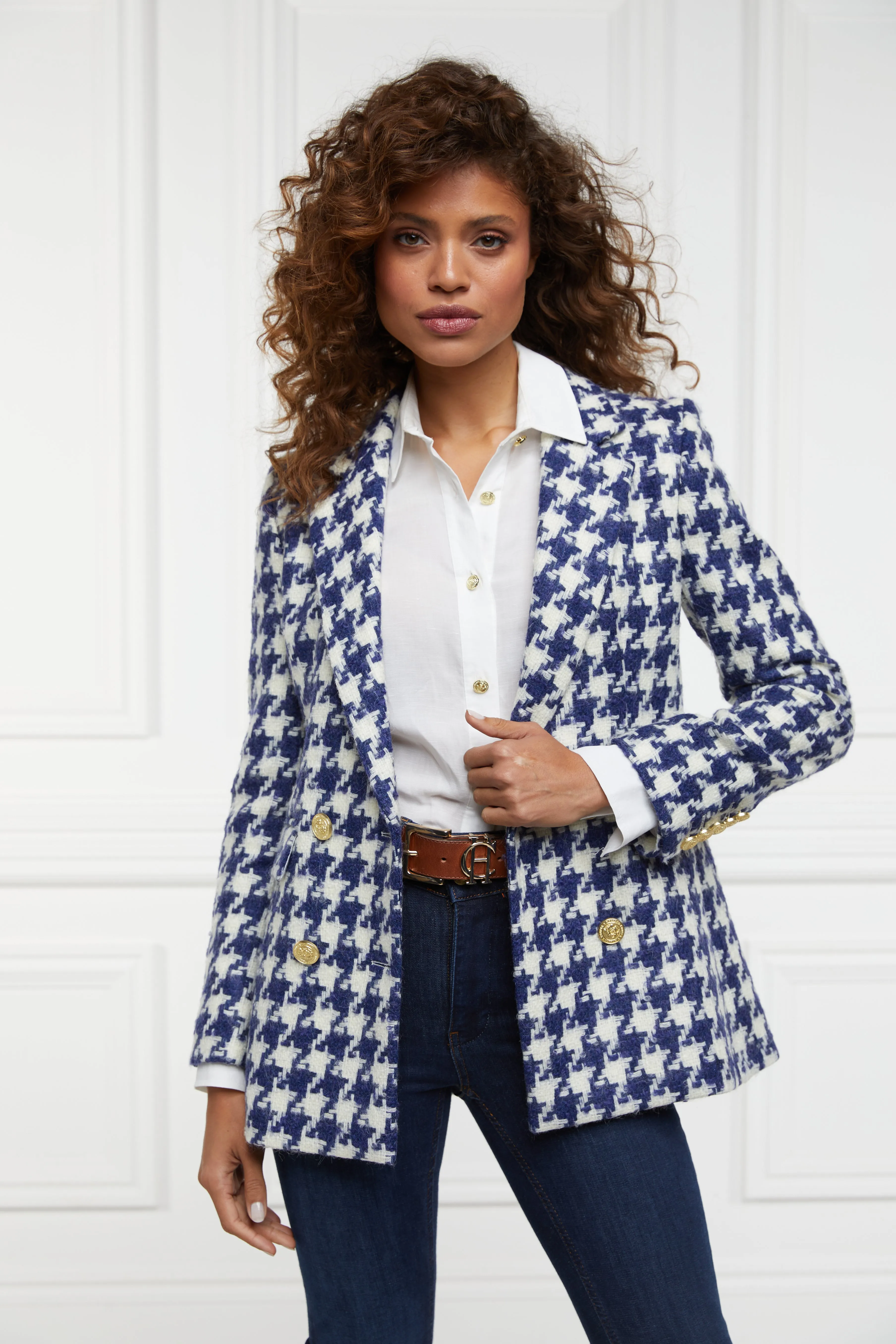 Double Breasted Blazer (Large Scale Navy Houndstooth)