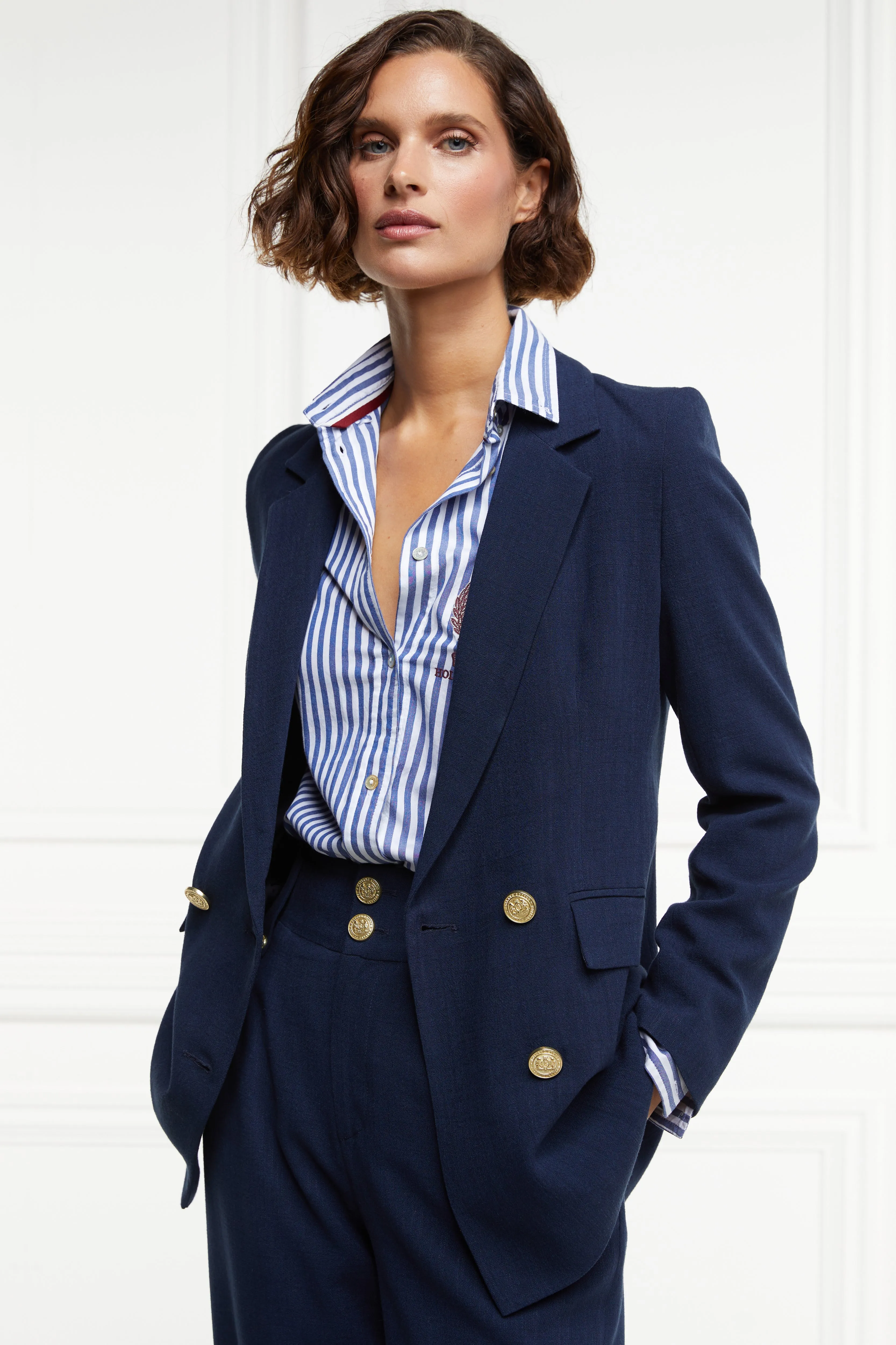 Double Breasted Blazer (Navy Linen)