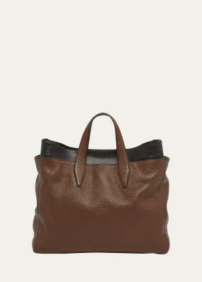 Dries Van Noten Men's Double Two-Tone Leather Tote Bag