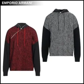 EMPORIO ARMANI  |Pullovers Wool Blended Fabrics Bi-color Long Sleeves Cotton