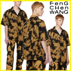 Feng Chen Wang  |Denim Tie-dye Long Sleeves Cotton Short Sleeves Logo Shirts