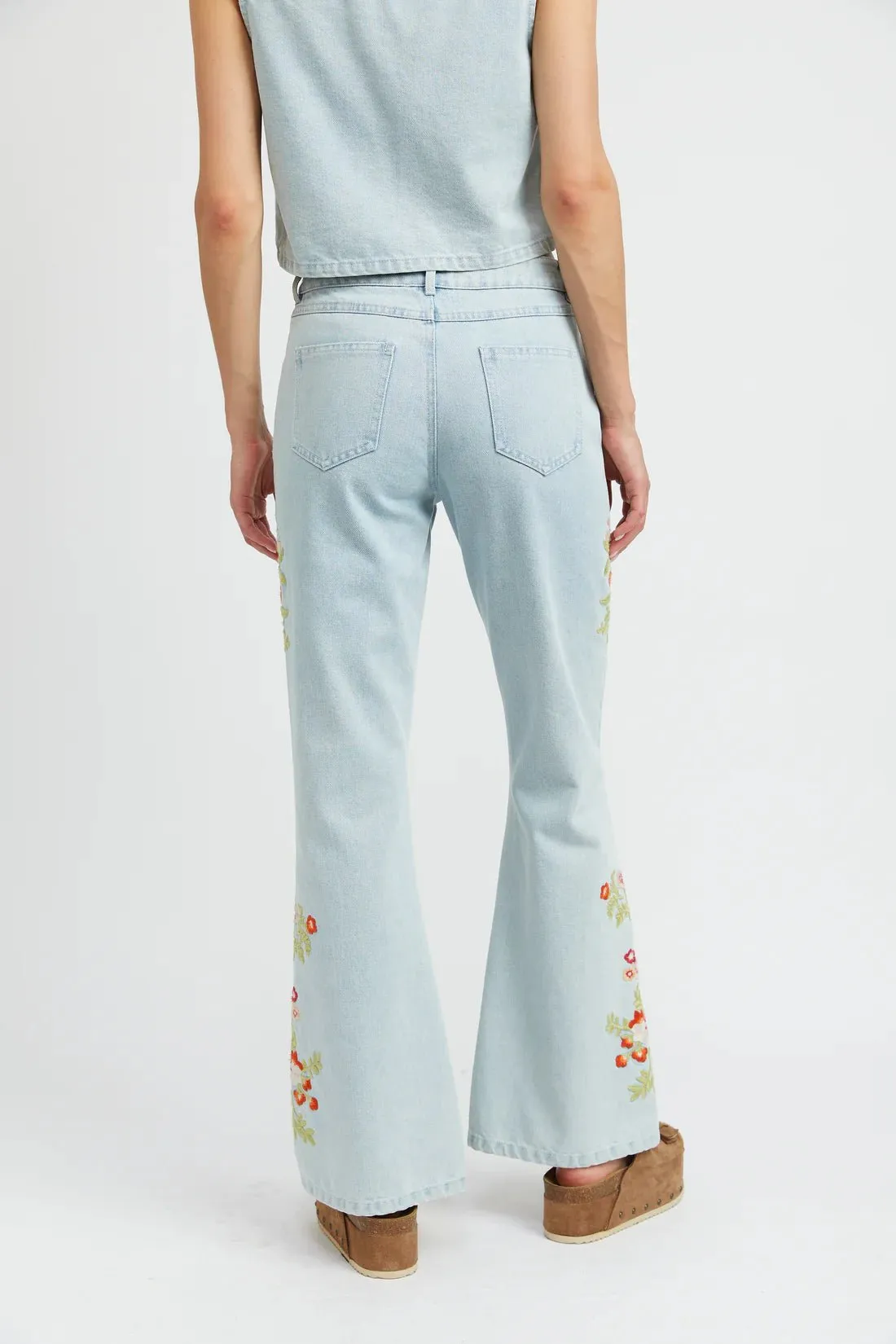 Floral Embroidered Flare Pants