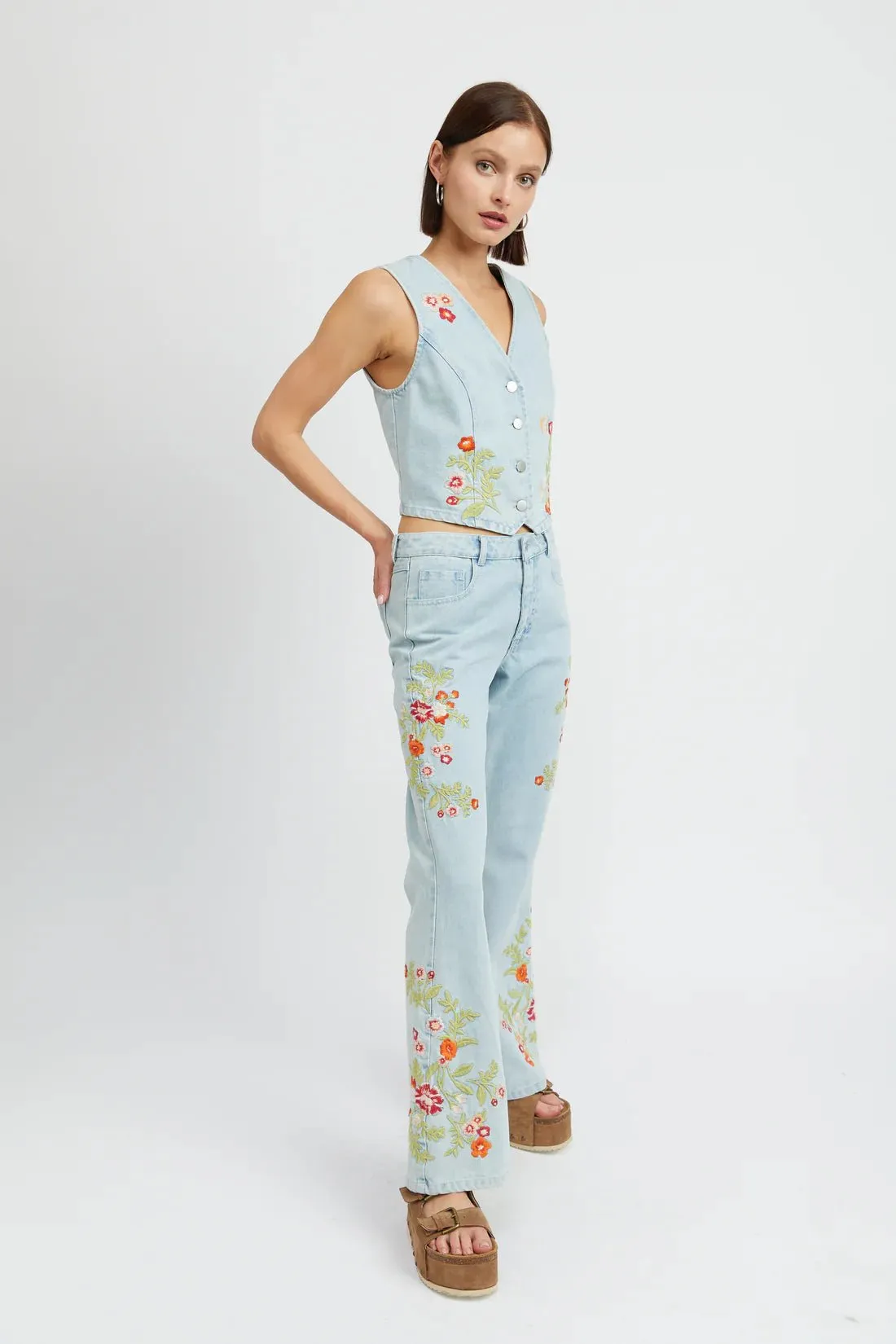 Floral Embroidered Flare Pants