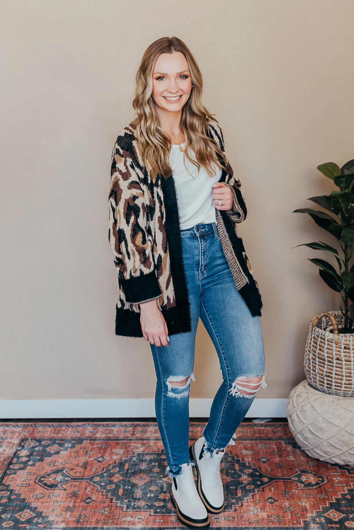 Fuzzy Long Leopard Cardigan