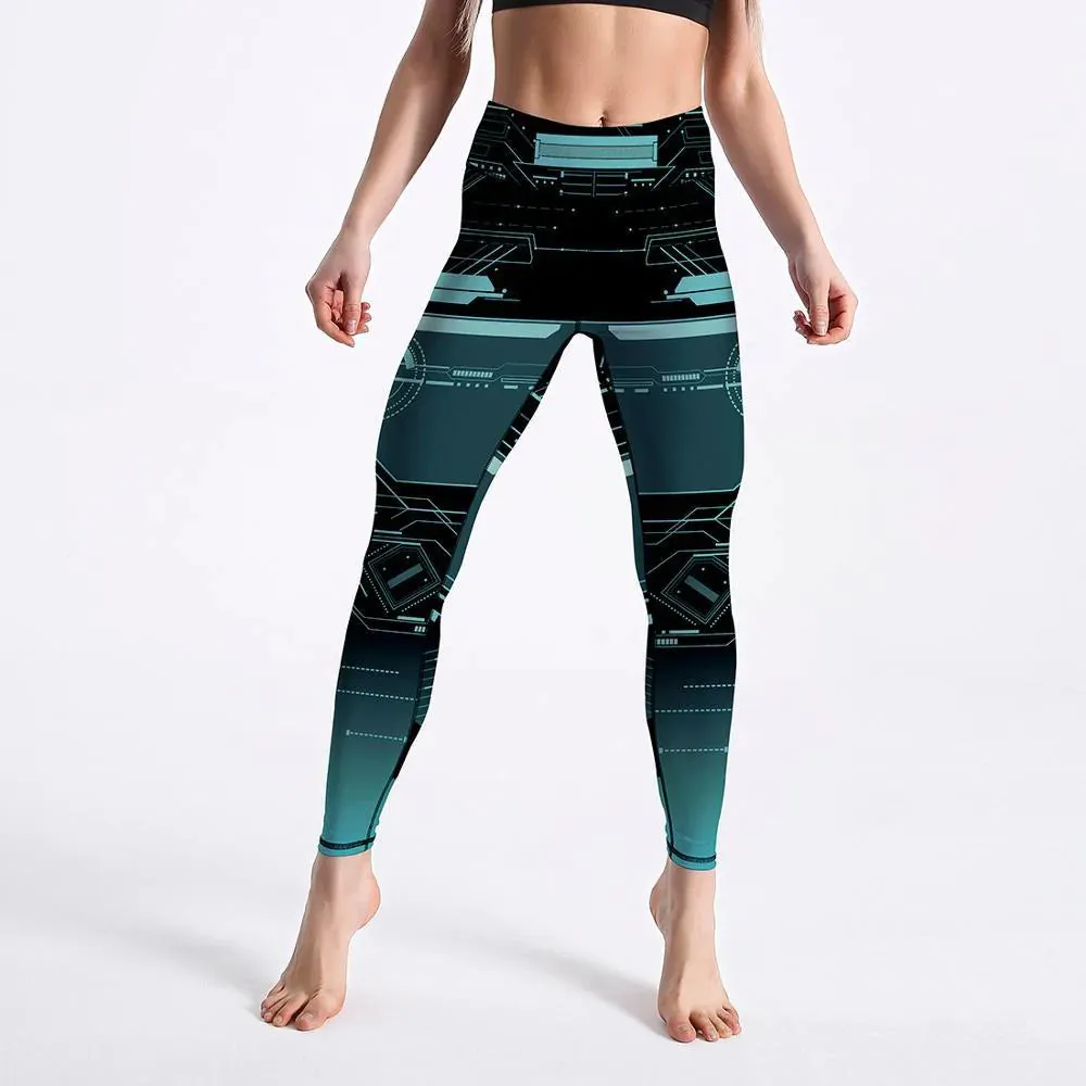 Geometric Pattern Digital Printed Workout High Waist Leggings for Women