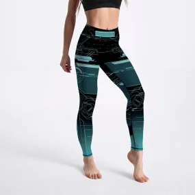 Geometric Pattern Digital Printed Workout High Waist Leggings for Women