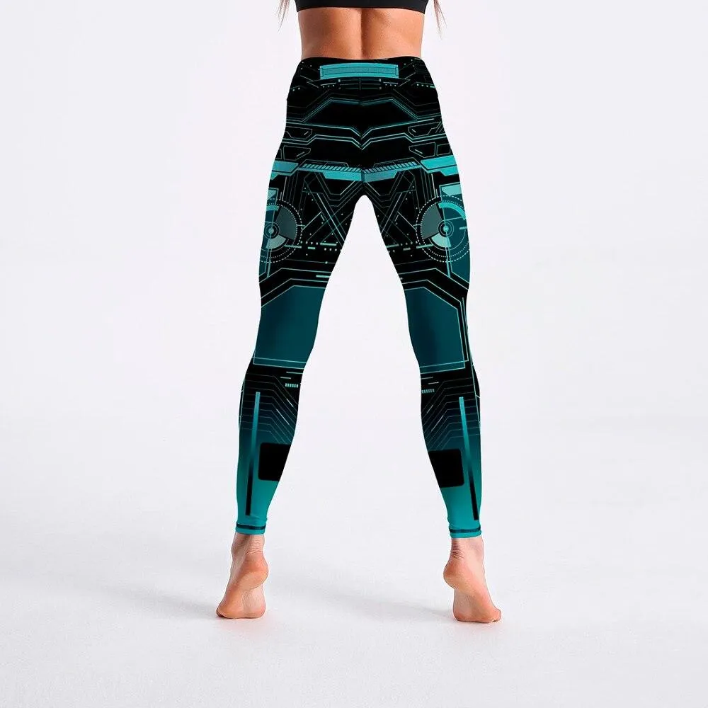 Geometric Pattern Digital Printed Workout High Waist Leggings for Women