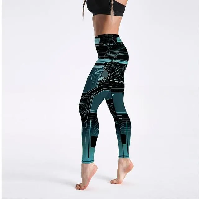 Geometric Pattern Digital Printed Workout High Waist Leggings for Women