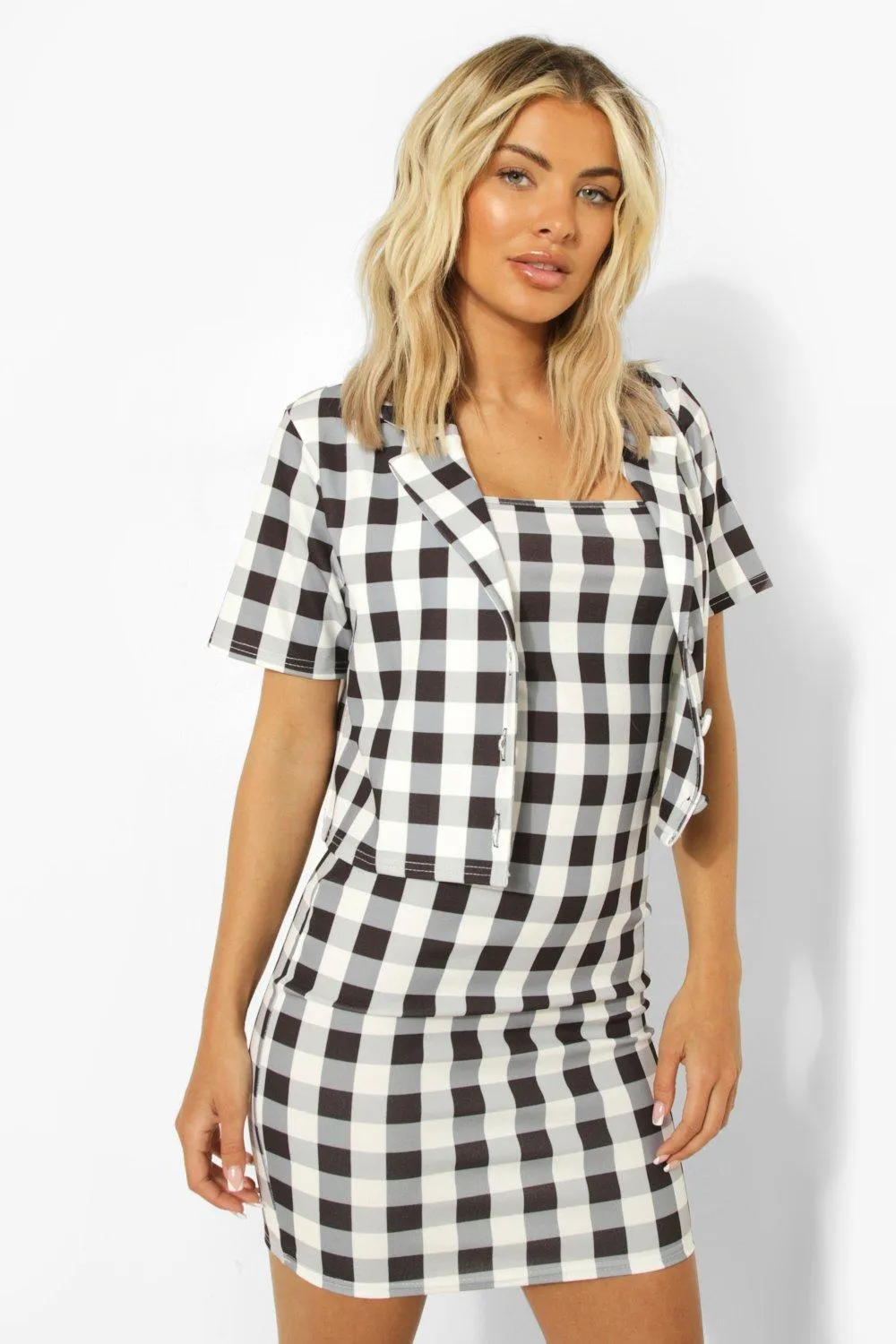 Gingham Cropped Blazer & Mini Slip Dress