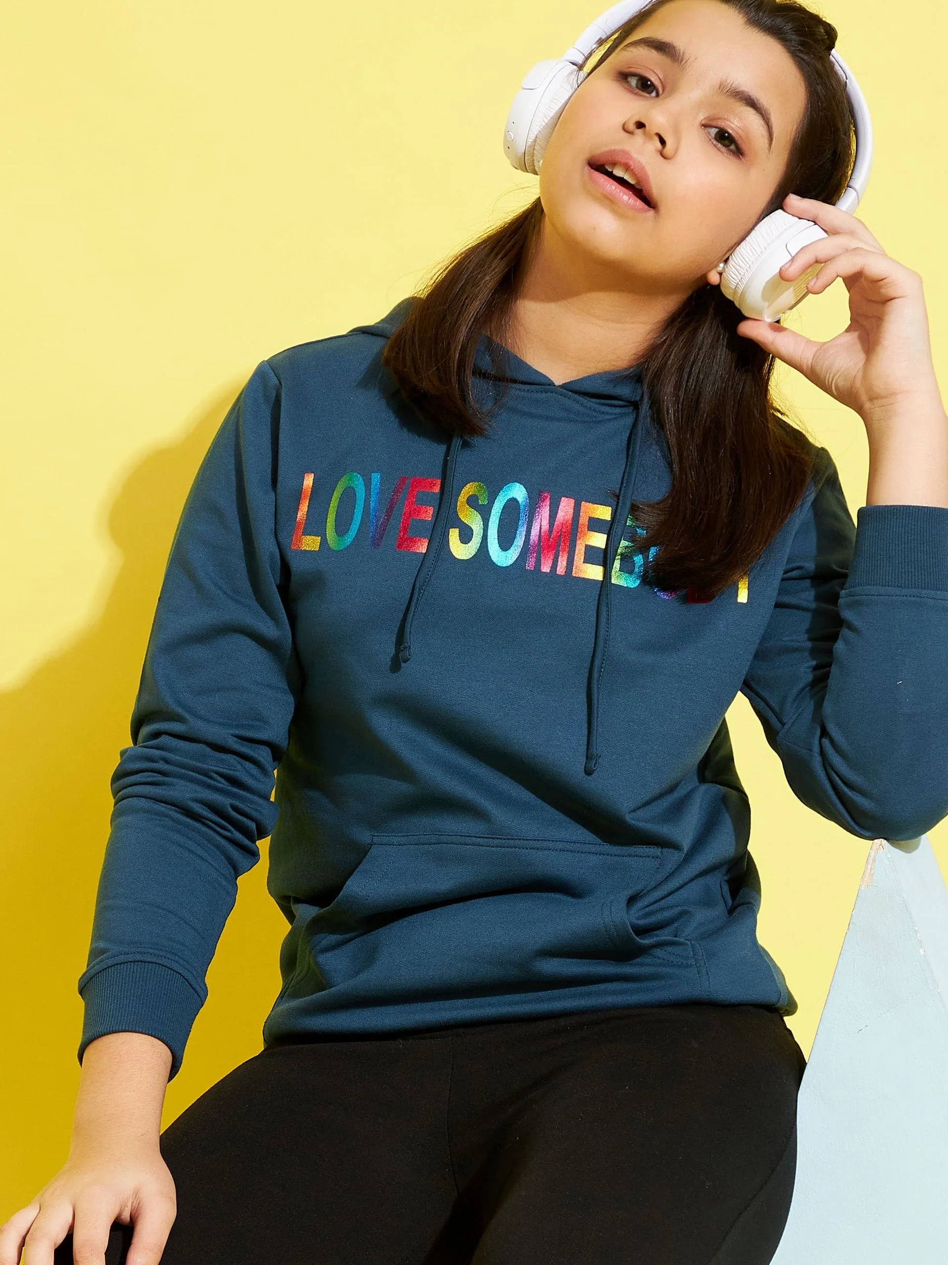 Girls Blue Terry LOVE SOMEBODY Hoodie