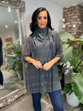 Grey Lace Detail Scarf Top Darcie