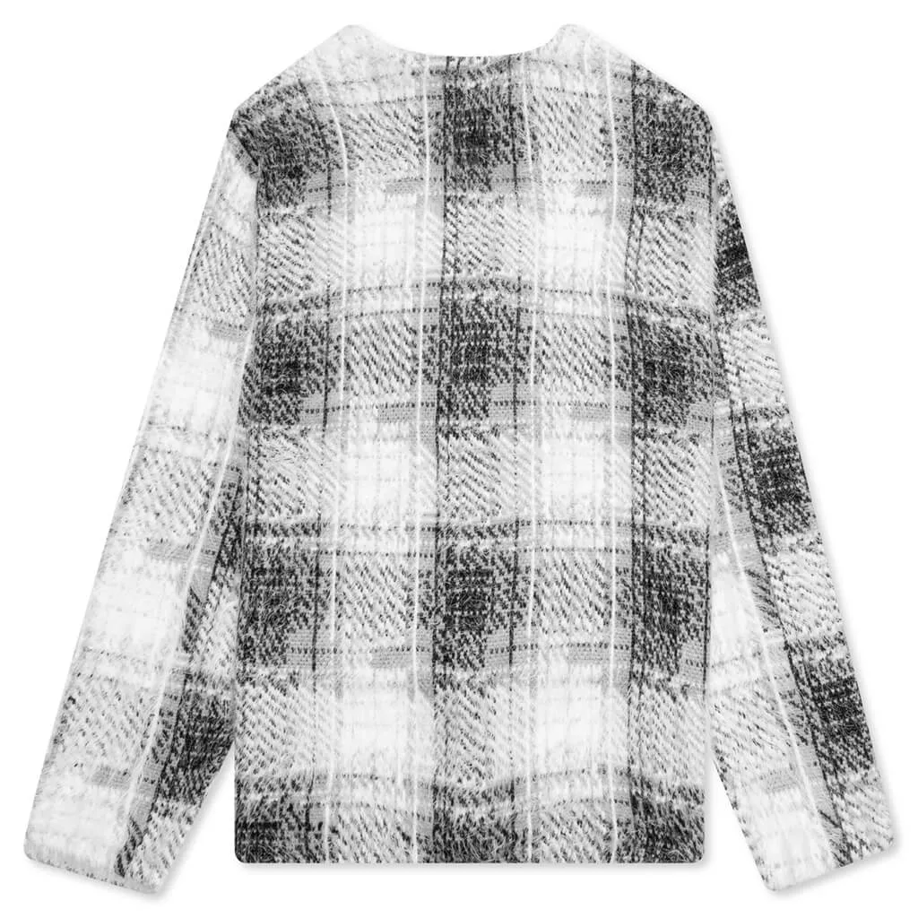 Hairy Plaid Cardigan - White