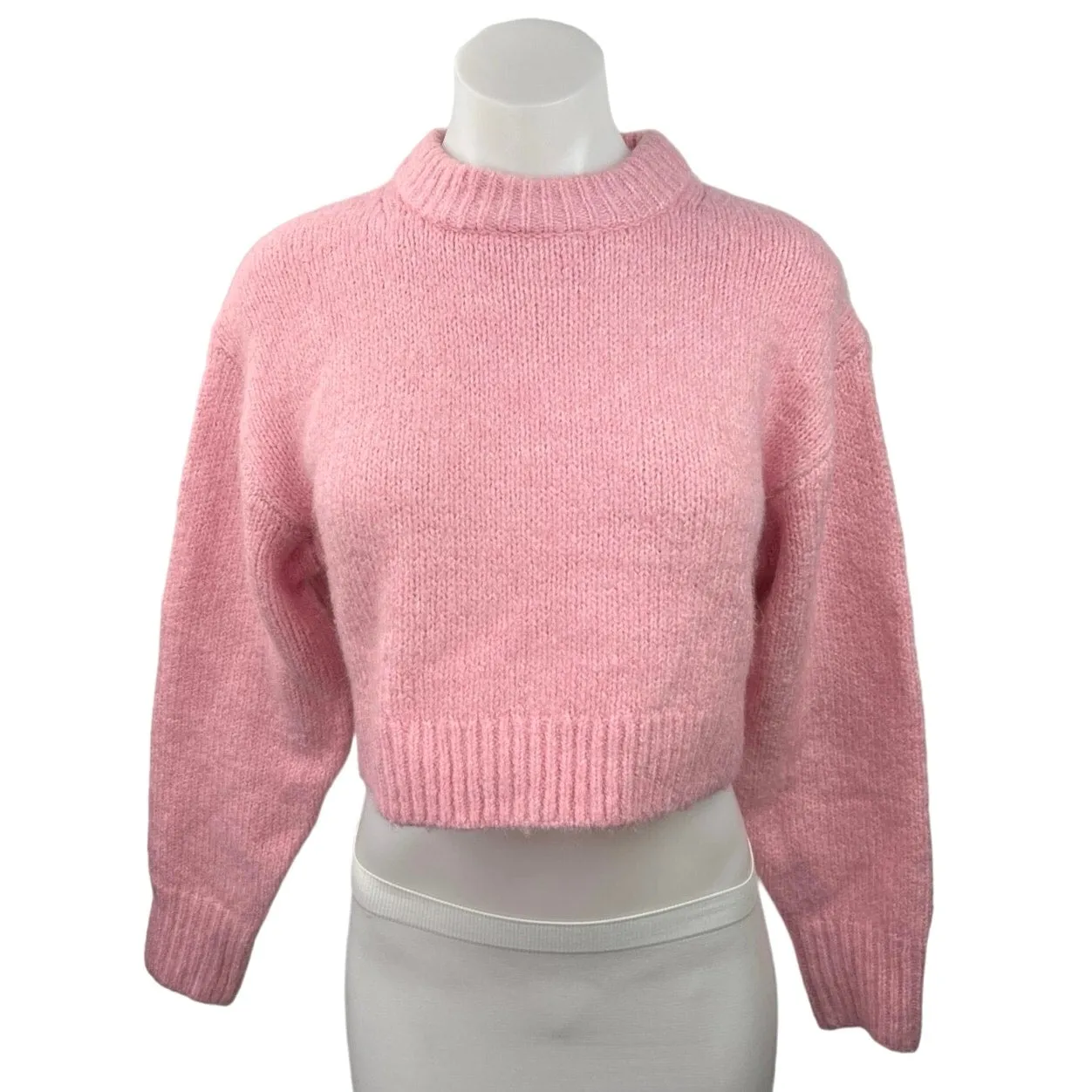 H&M Pink Wool Blend Crew Neck Long Sleeve Knit Cropped Pullover Sweater Size S