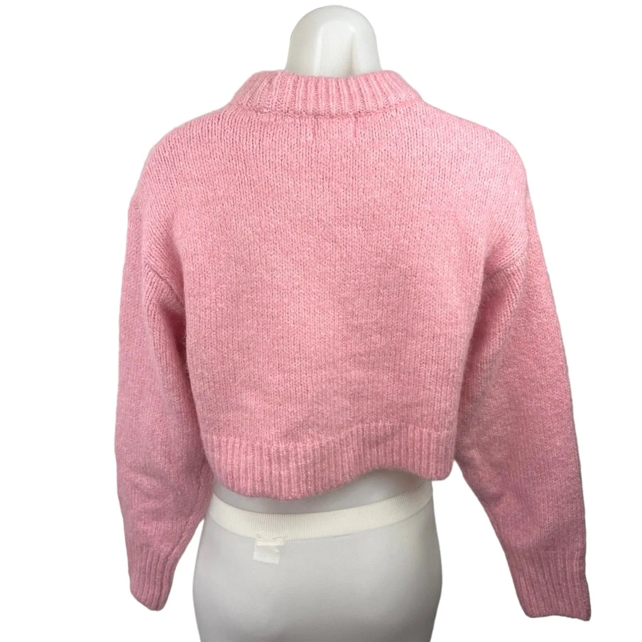 H&M Pink Wool Blend Crew Neck Long Sleeve Knit Cropped Pullover Sweater Size S