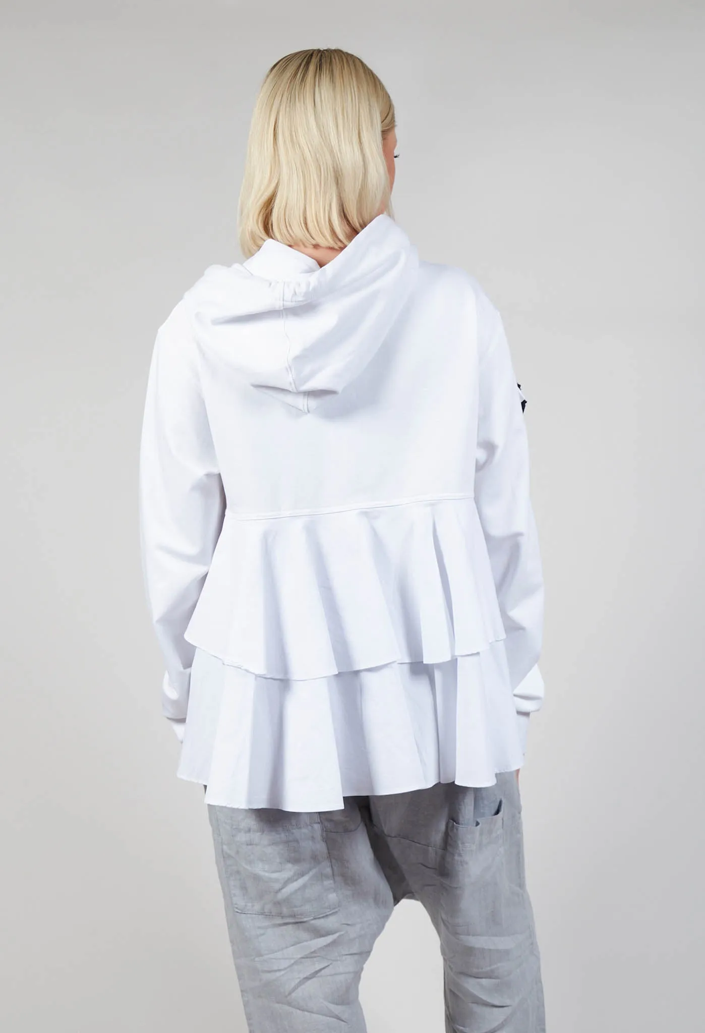 Hooded Jersey Top with Layered Back in White