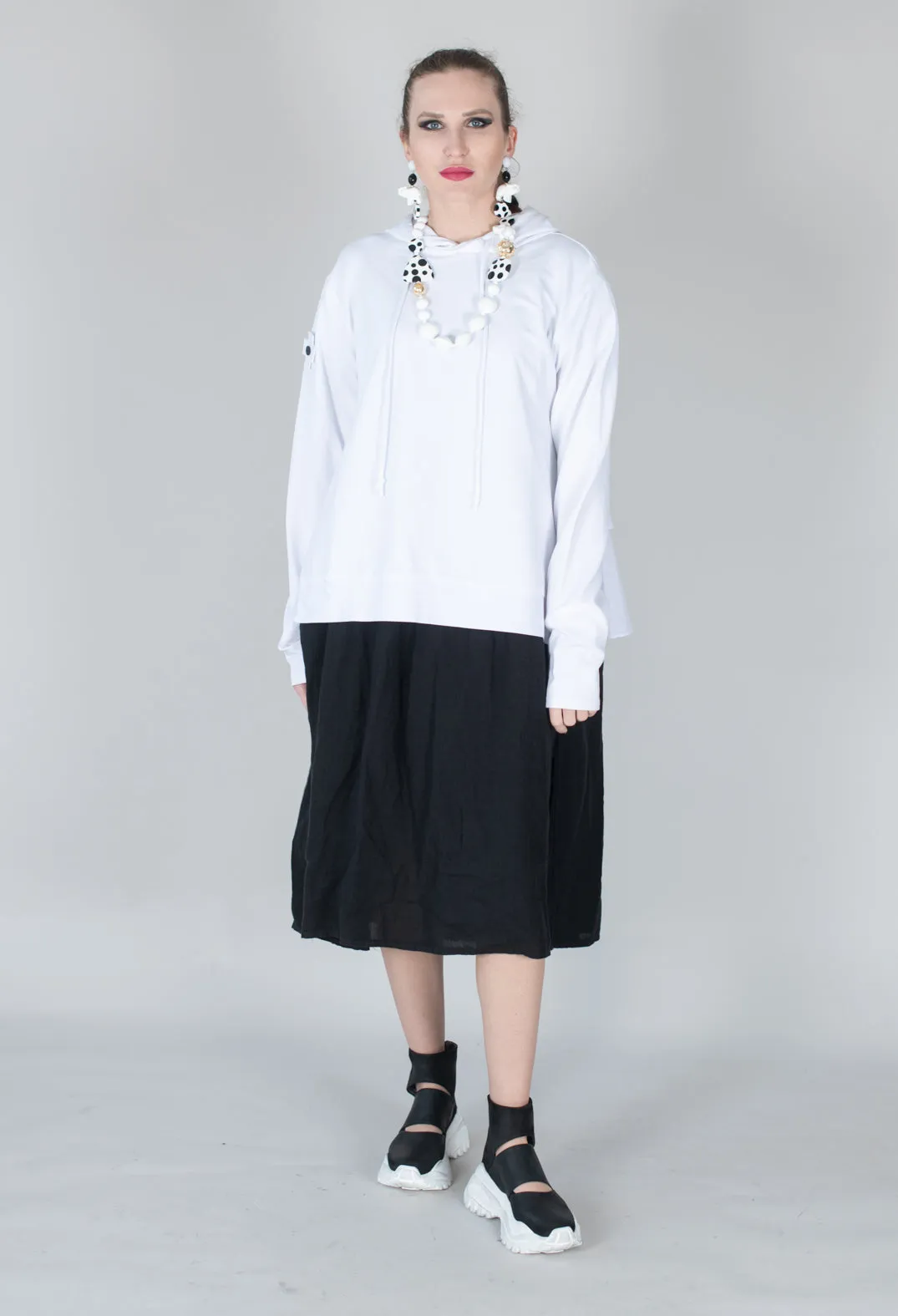 Hooded Jersey Top with Layered Back in White