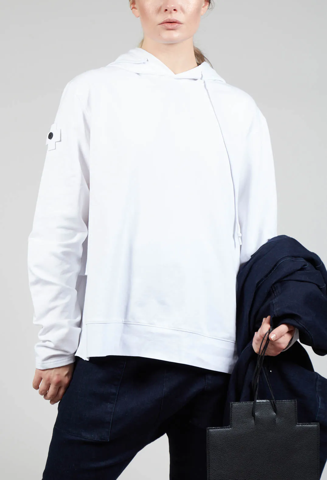 Hooded Jersey Top with Layered Back in White