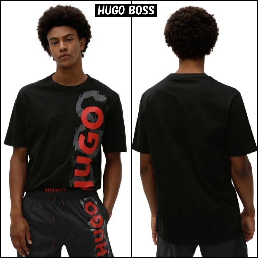 Hugo Boss  |Crew Neck Pullovers Cotton Short Sleeves Logo