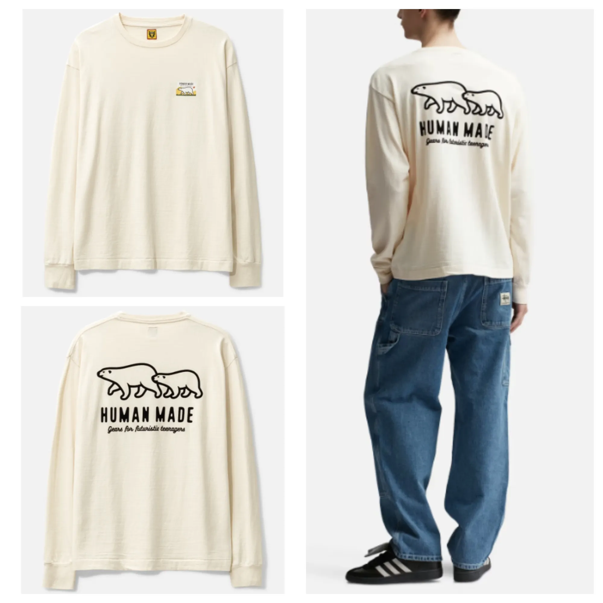 HUMAN MADE  |Crew Neck Wool Long Sleeves Plain Cotton Long Sleeve T-shirt