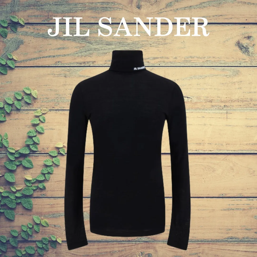 Jil Sander  |Monogram Wool Long Sleeves Plain Long Sleeve T-shirt Logo