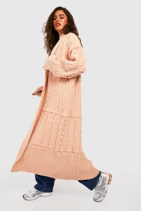 Jumpers & Cardigans | Mixed Chunky Cable Knit Maxi Cardigan | boohoo