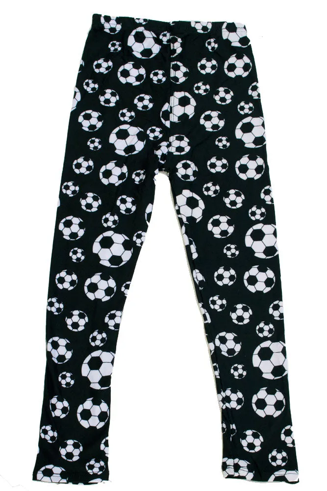 Kid's B&W Soccer Ball Sports Pattern Printed Leggings