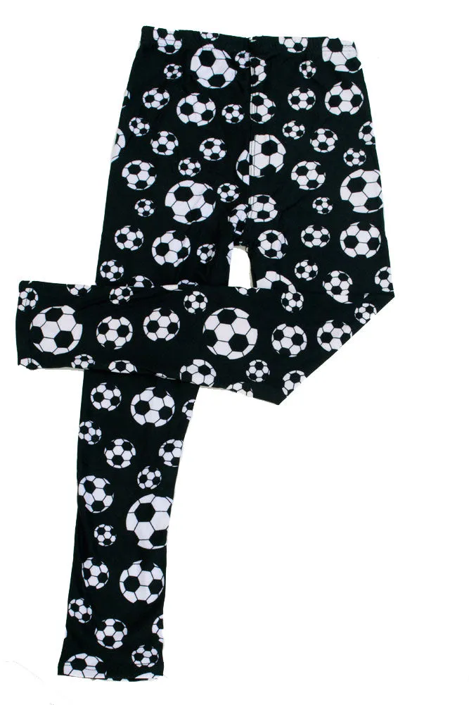 Kid's B&W Soccer Ball Sports Pattern Printed Leggings