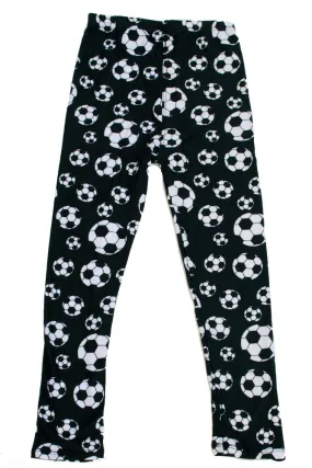 Kid's B&W Soccer Ball Sports Pattern Printed Leggings