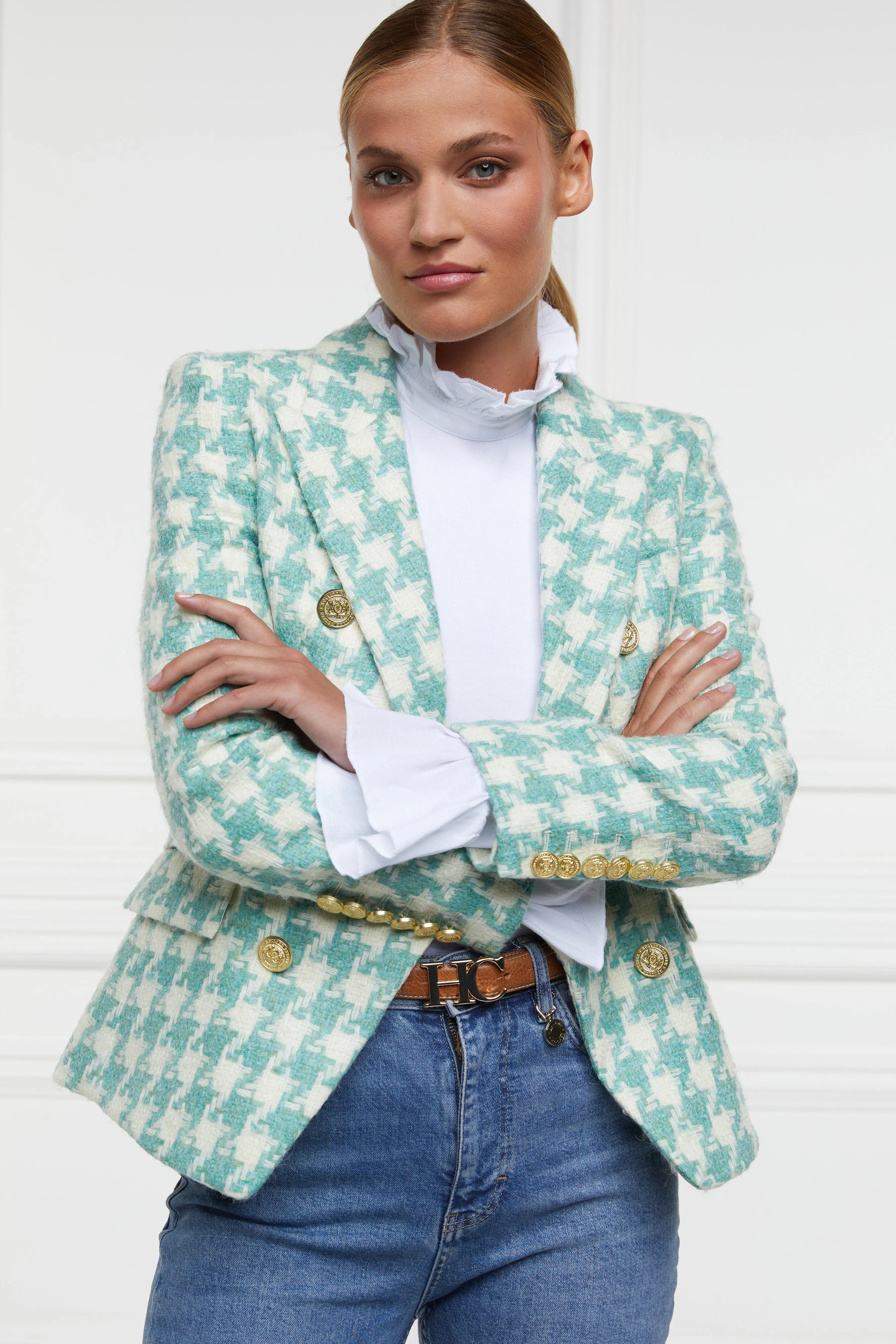 Knightsbridge Blazer (Large Scale Teal Houndstooth)