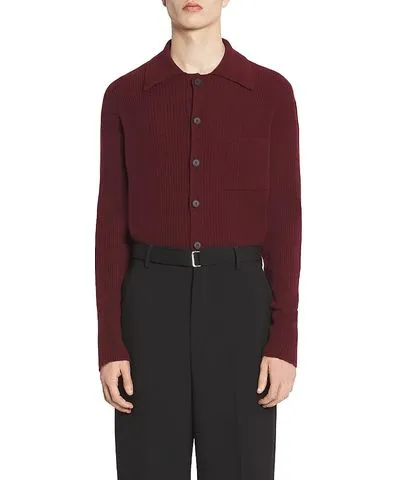 Lanvin Polo-Neck Ribbed Cardigan