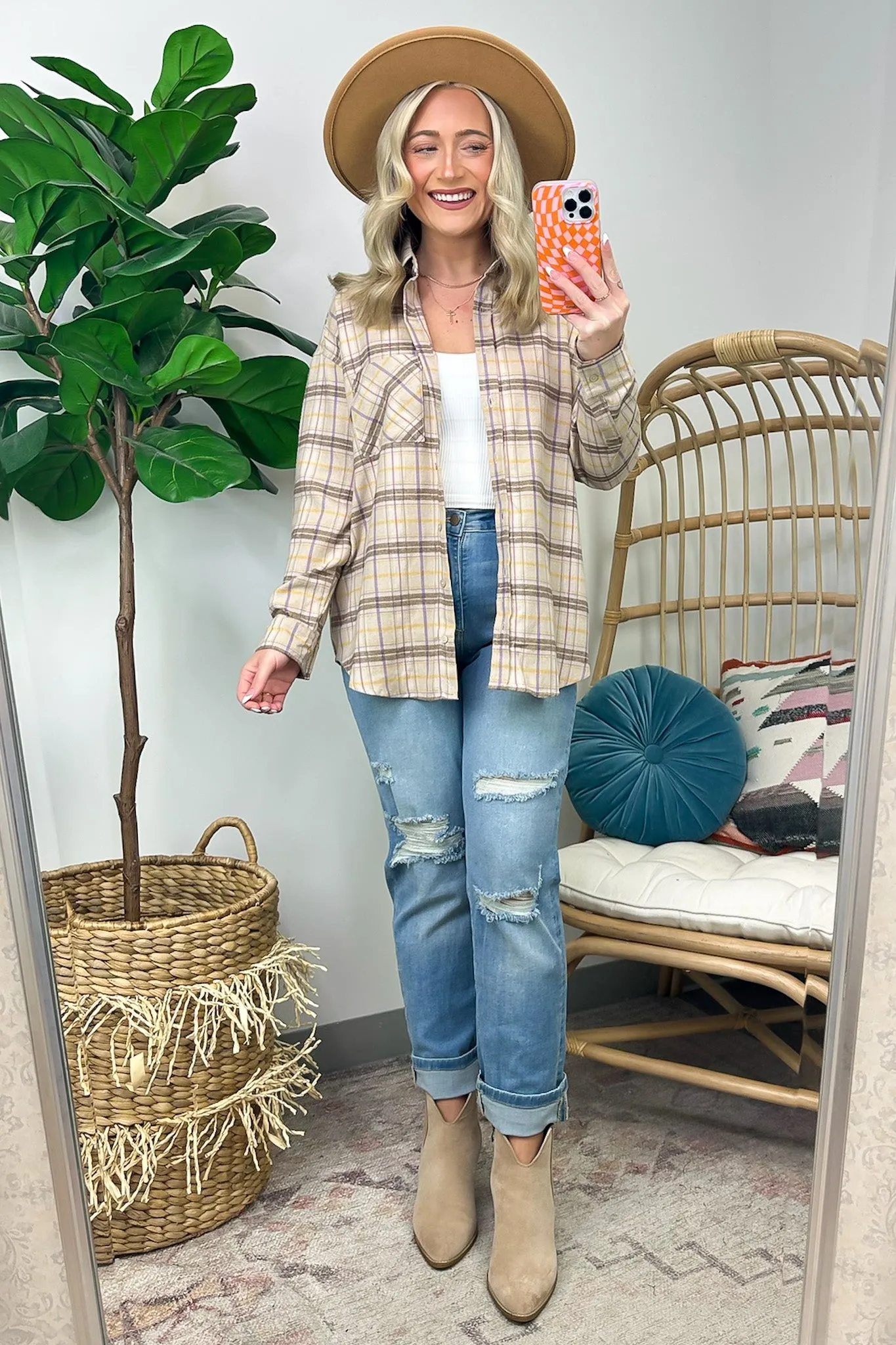 Leannah Button Down Plaid Top - FINAL SALE