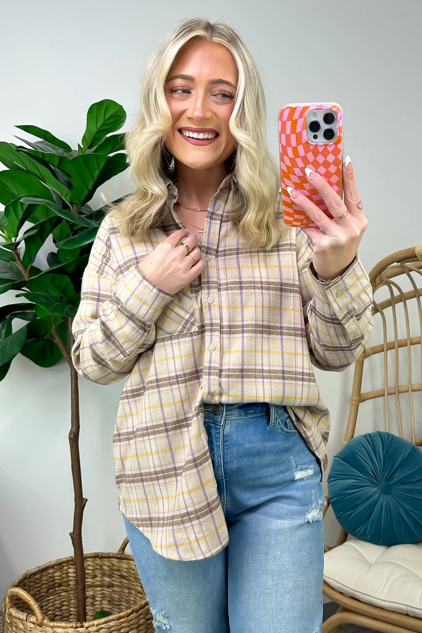 Leannah Button Down Plaid Top - FINAL SALE