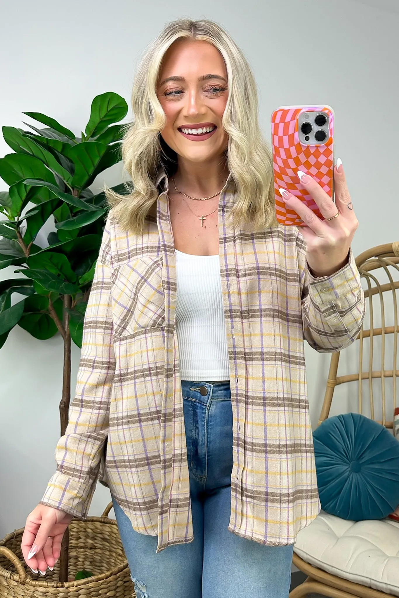 Leannah Button Down Plaid Top - FINAL SALE