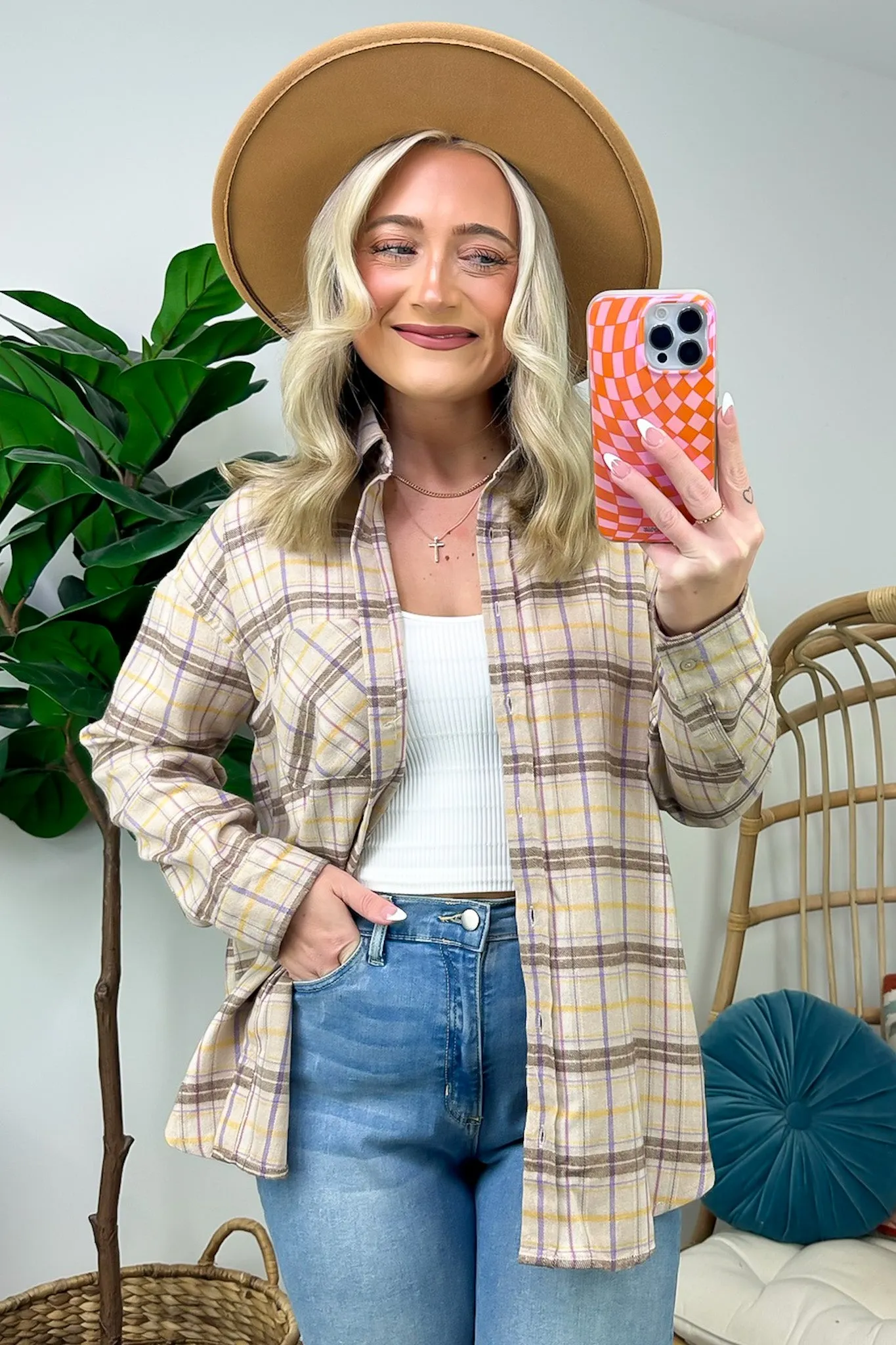 Leannah Button Down Plaid Top - FINAL SALE