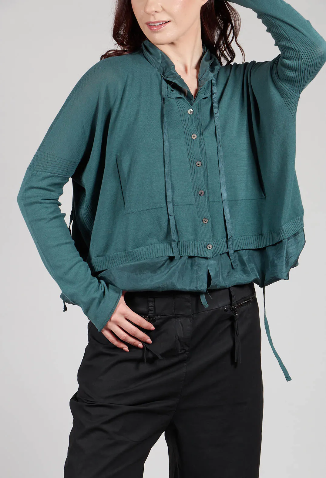 Lined Cardigan with Hood in Petrol