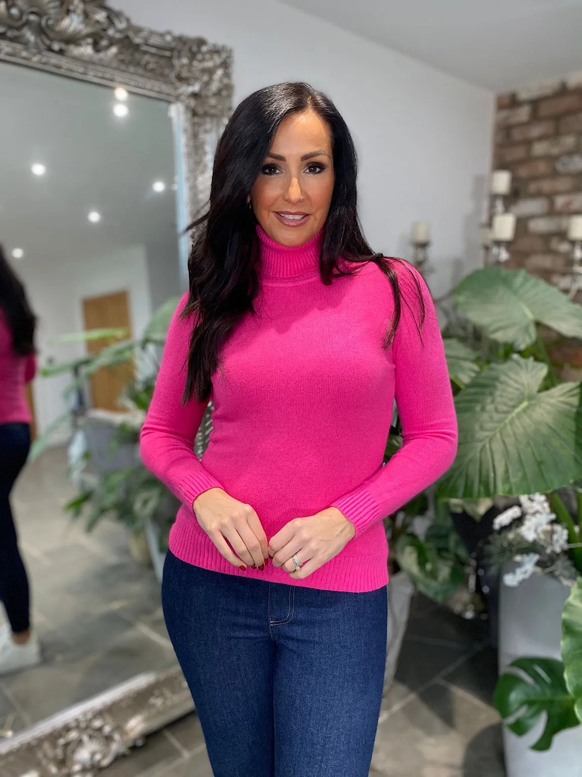 Lipstick Pink Roll Neck Jumper Sonia