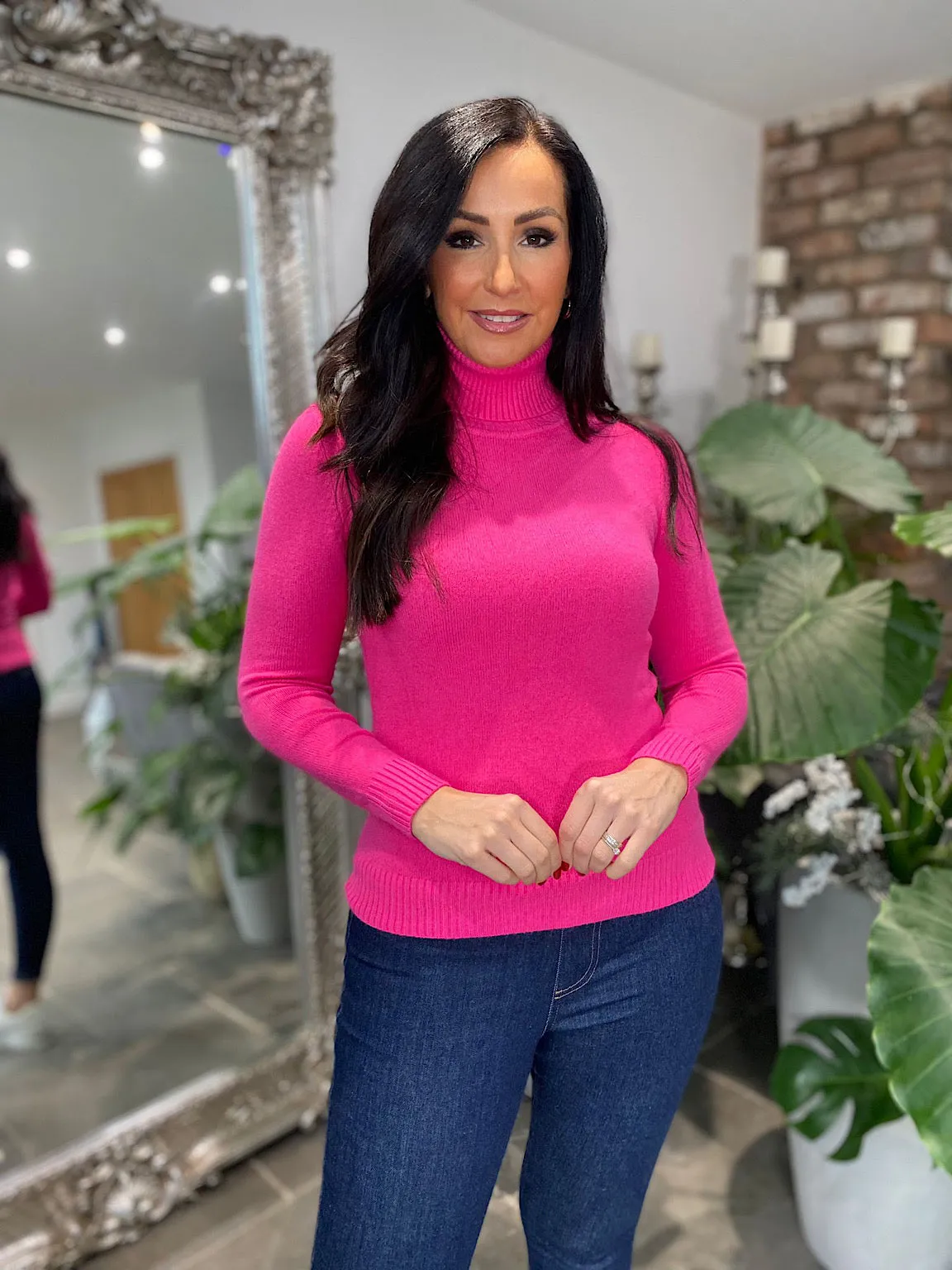 Lipstick Pink Roll Neck Jumper Sonia