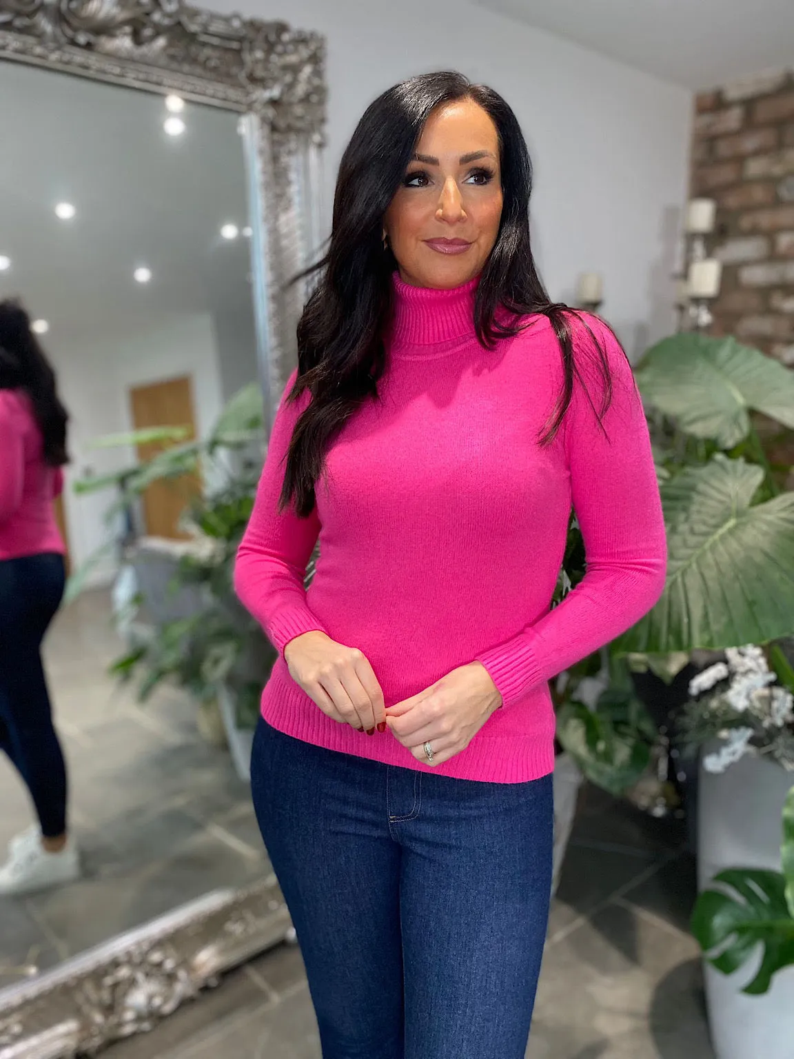 Lipstick Pink Roll Neck Jumper Sonia