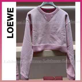 LOEWE  |Crew Neck Long Sleeves Plain Cotton Logos on the Sleeves