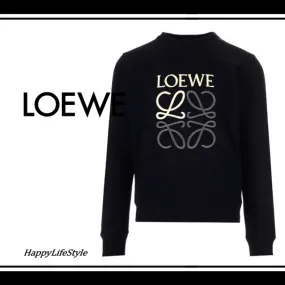 LOEWE  |Crew Neck Pullovers Long Sleeves Plain Cotton Logo Luxury