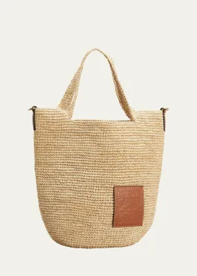 Loewe x Paula’s Ibiza Slit Mini Tote Bag in Raffia with Leather Anagram