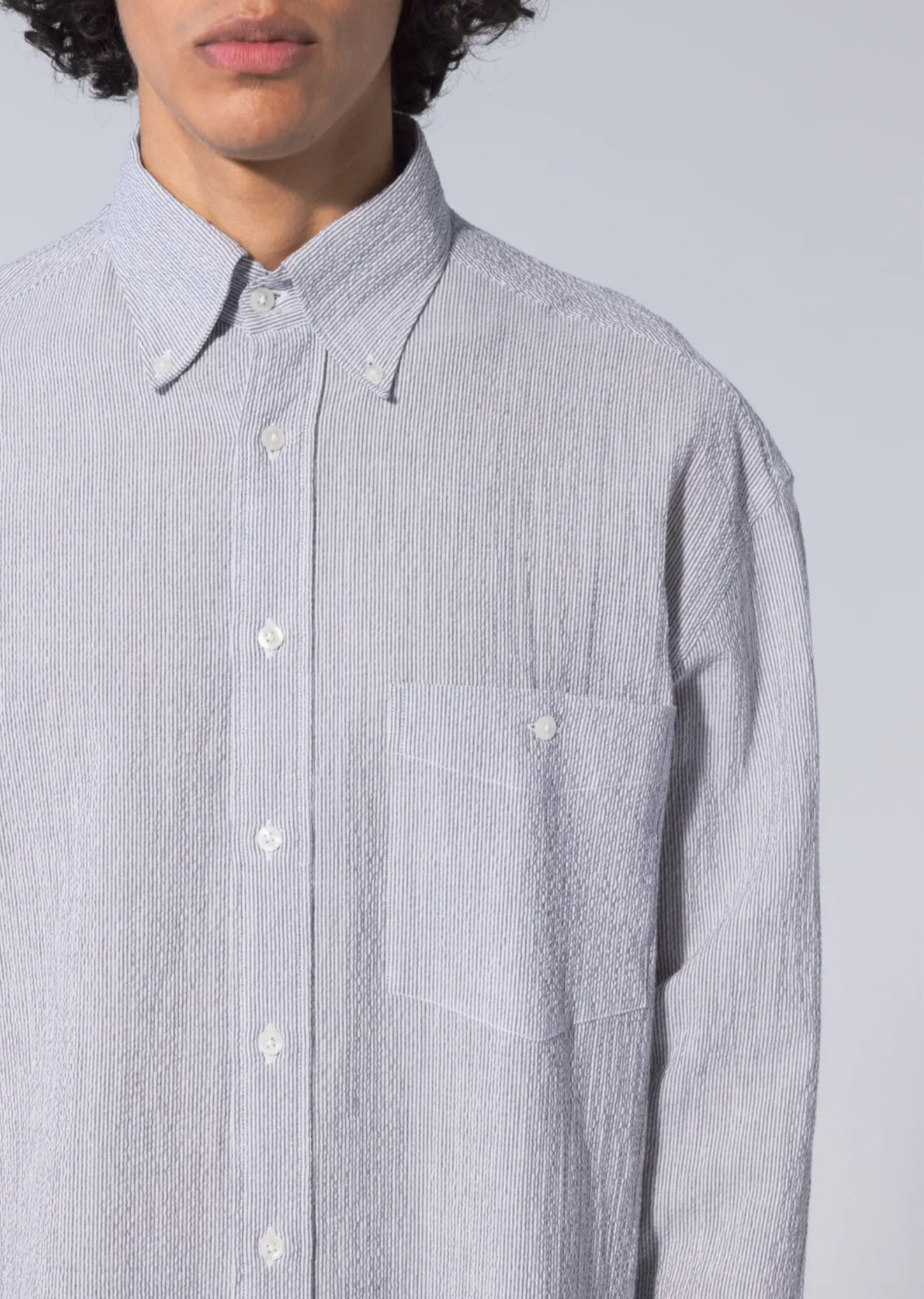 L/S Baggy Seersucker Stripe Button Down