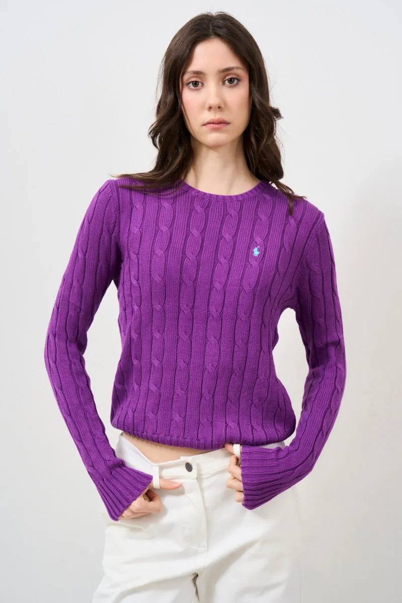 Maglione donna a treccia con logo