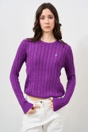 Maglione donna a treccia con logo