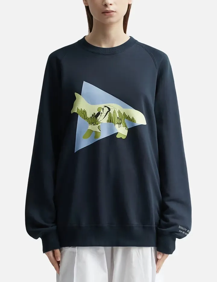 MAISON KITSUNE  |Crew Neck Long Sleeves Plain Other Animal Patterns Cotton